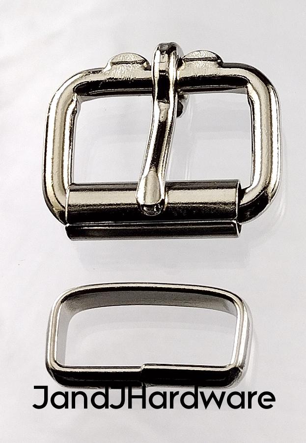 1 inch deluxe nickel plated maker pack consisting of 2 each of a heel bar roller buckle and a deluxe belt keeper.